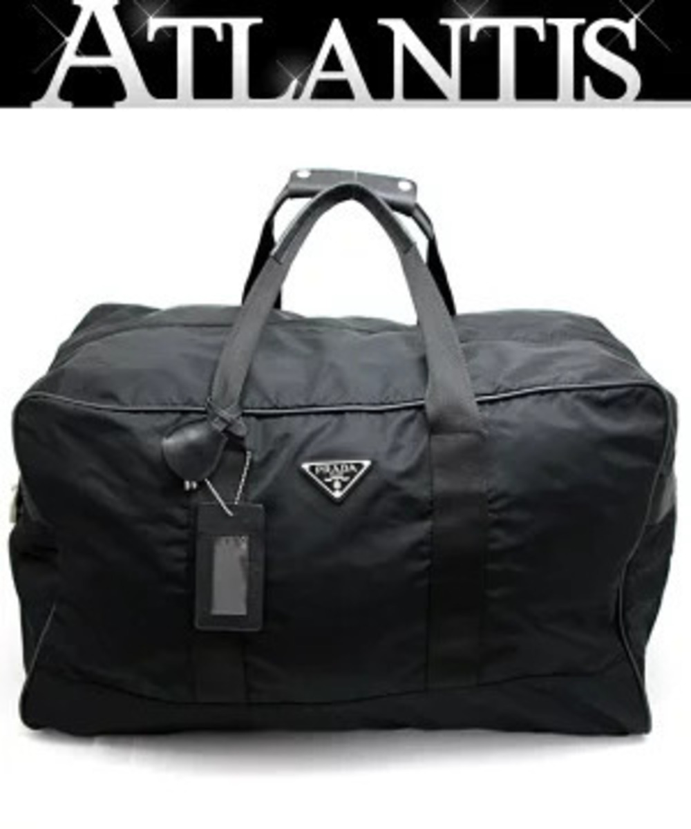 Prada Triangle Boston Bag Travel Leather Black